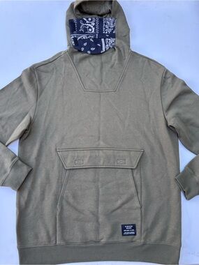 NWT DC Olive Green Hoodie with Black Bandana-Lined Hood